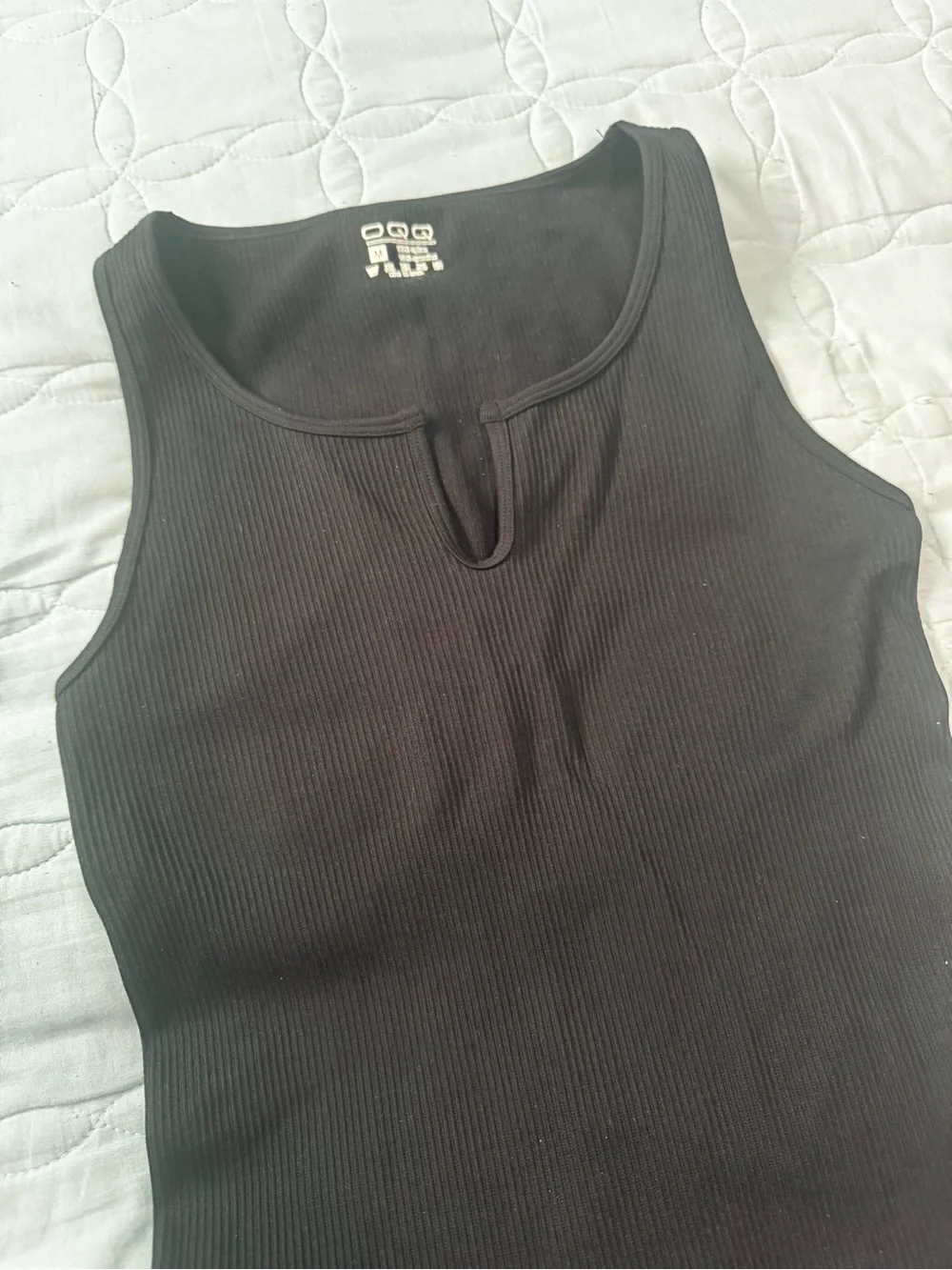 OQQ Black Ribbed One-Piece Bodysuit Sz M